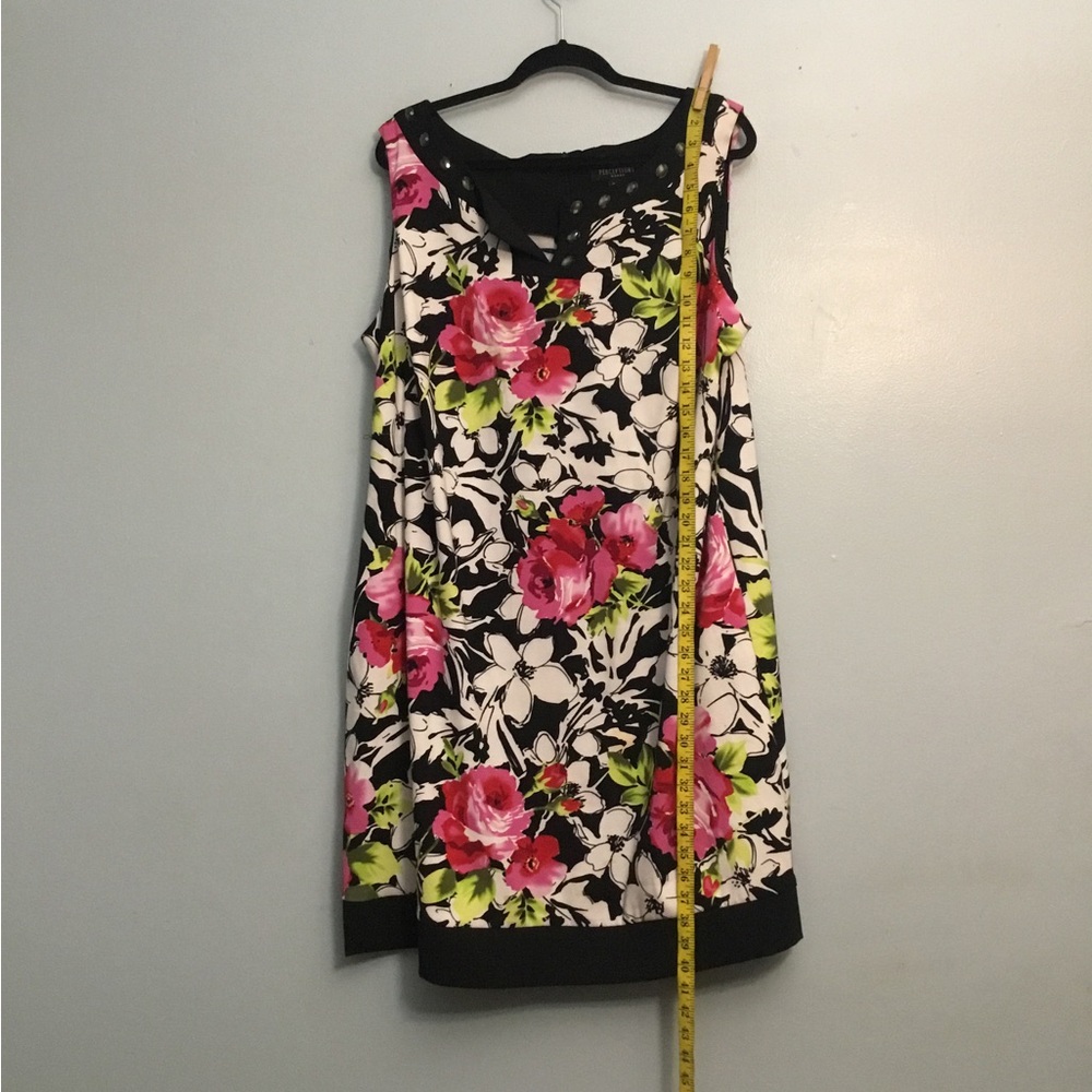 Perceptions Floral Mini Dress in Black with Pink and Green Accents